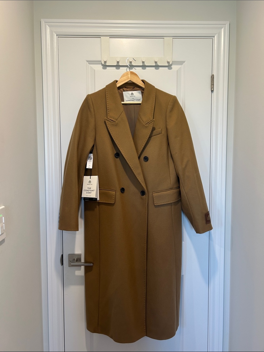 Aritzia Double-Breasted Wool Blend Long Coat in Camel